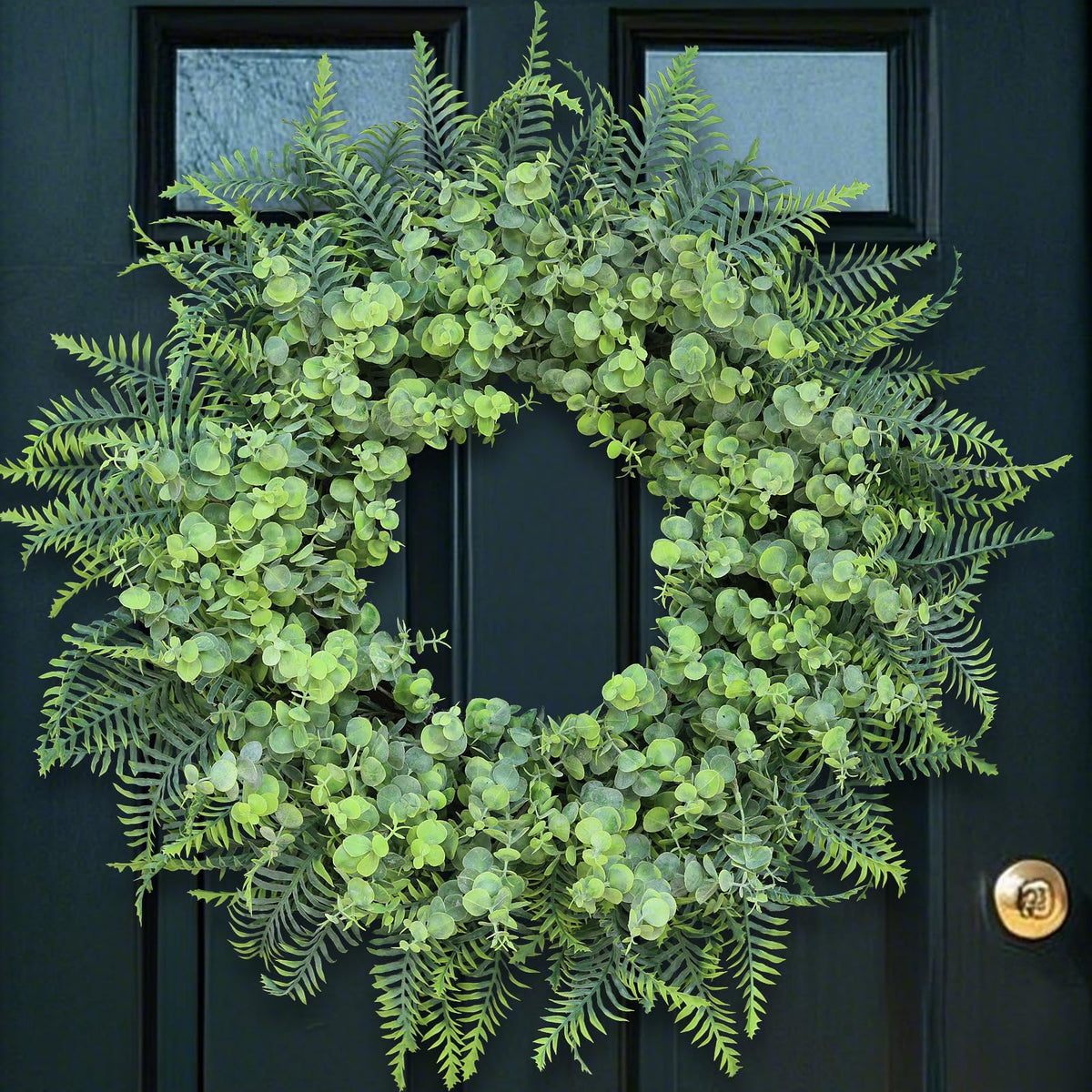 YXZZWL 26in eucalyptus and Boston fern wreath for front doors, lifelike outdoor decor.