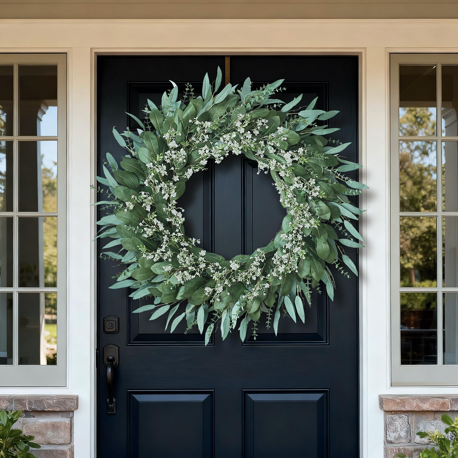 YXZZWL 32inch outdoor wreath showcases lifelike eucalyptus for outdoor use