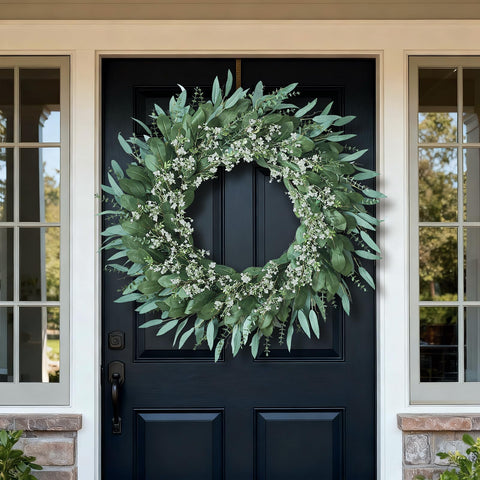 YXZZWL 32inch outdoor wreath showcases lifelike eucalyptus for outdoor use
