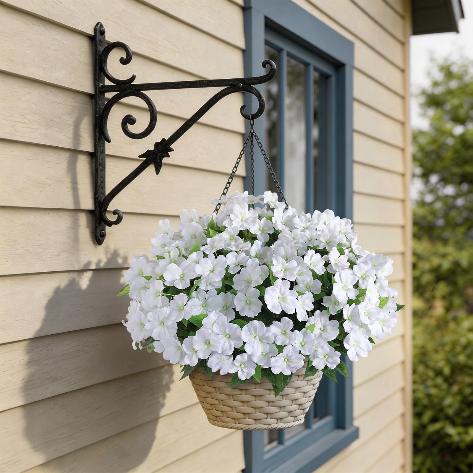 YXZZWL artificial impatiens porch decor arrangement on railing.