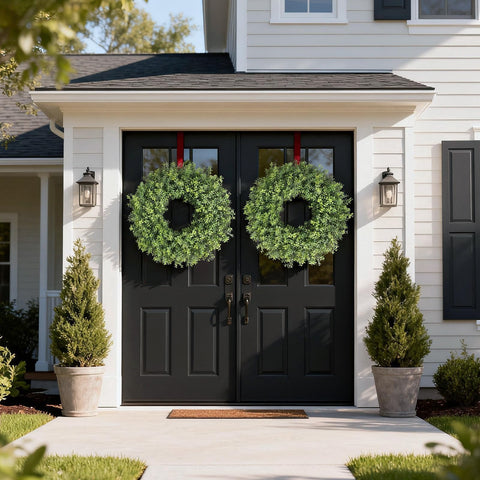 YXZZWL boxwood wreath uses UV-resistant material for long-lasting color