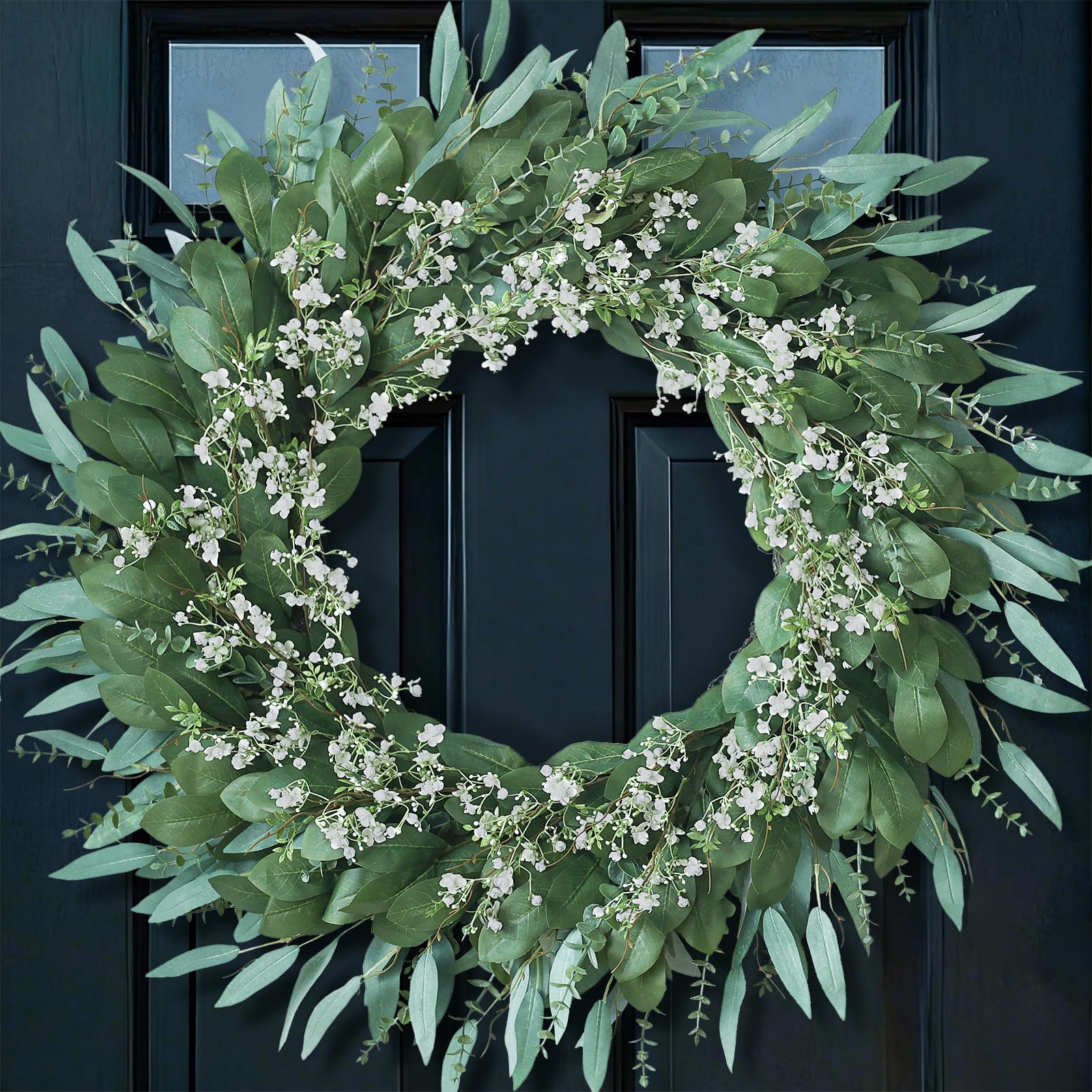 YXZZWL front door wreath with eucalyptus and babys-breath adds year‑round curb appeal