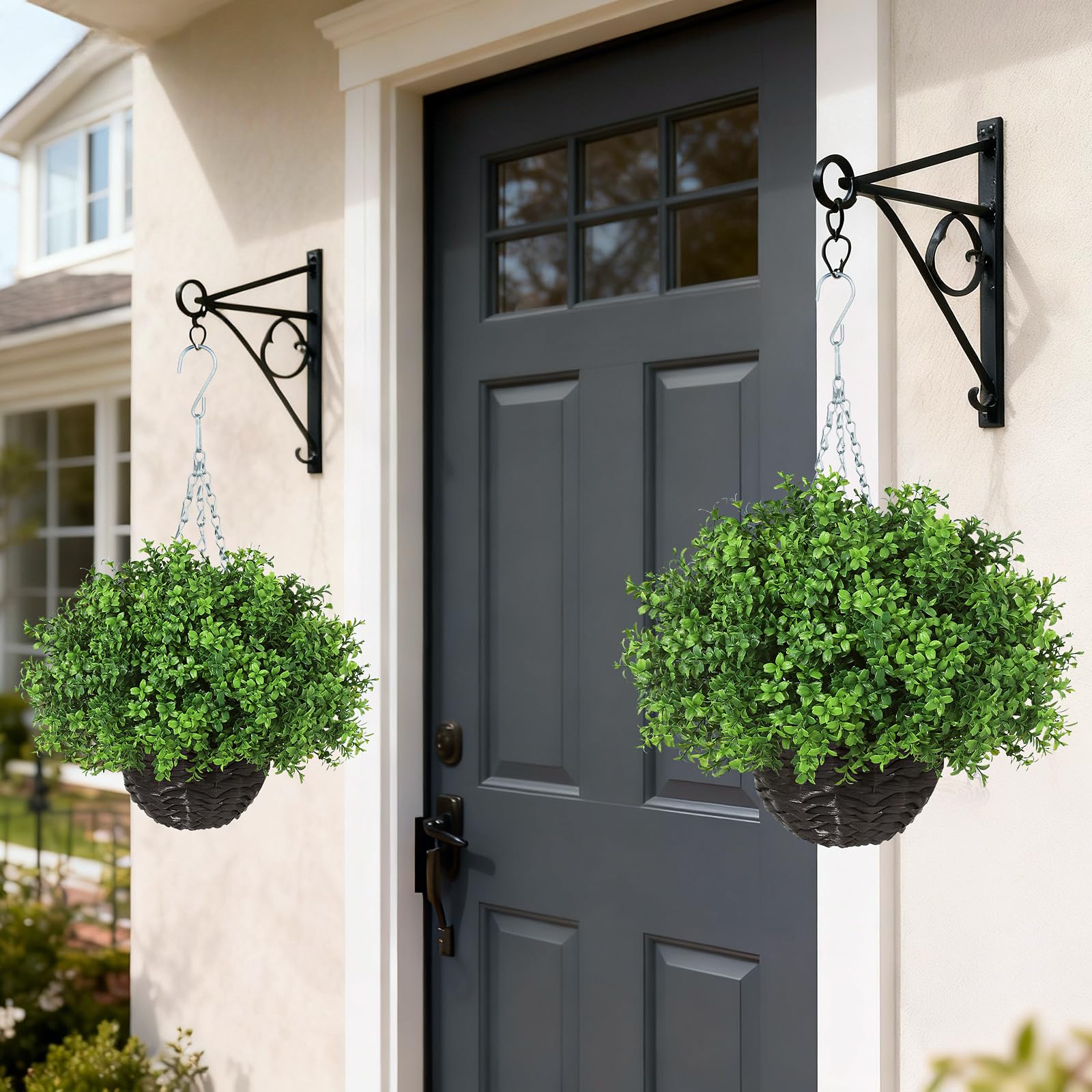 YXZZWL woven basket with metal chain provides sturdy hanging for outdoor spaces.
