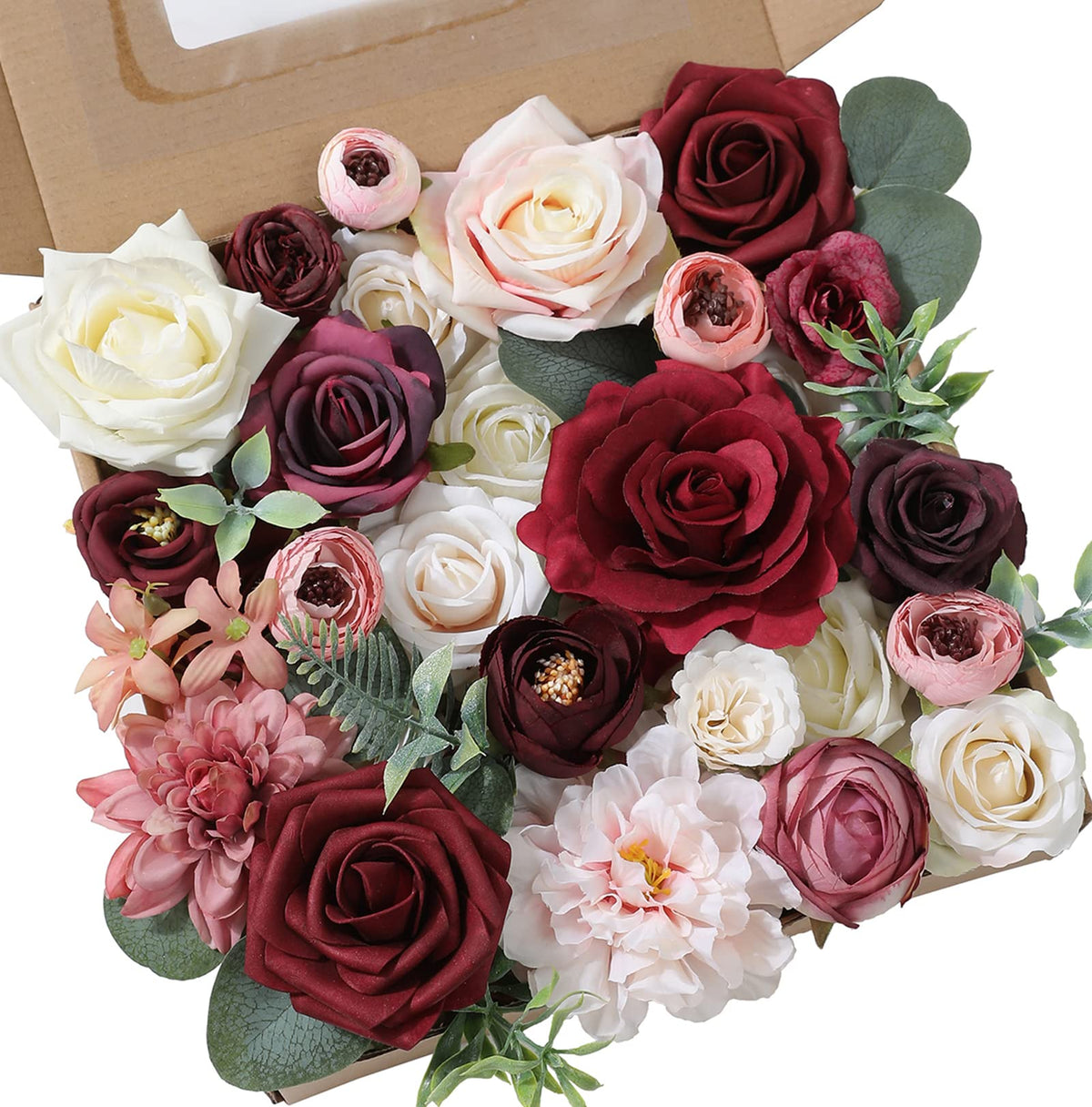 YYHUAWU burgundy artificial flowers combo bouquet with stems for DIY arrangements