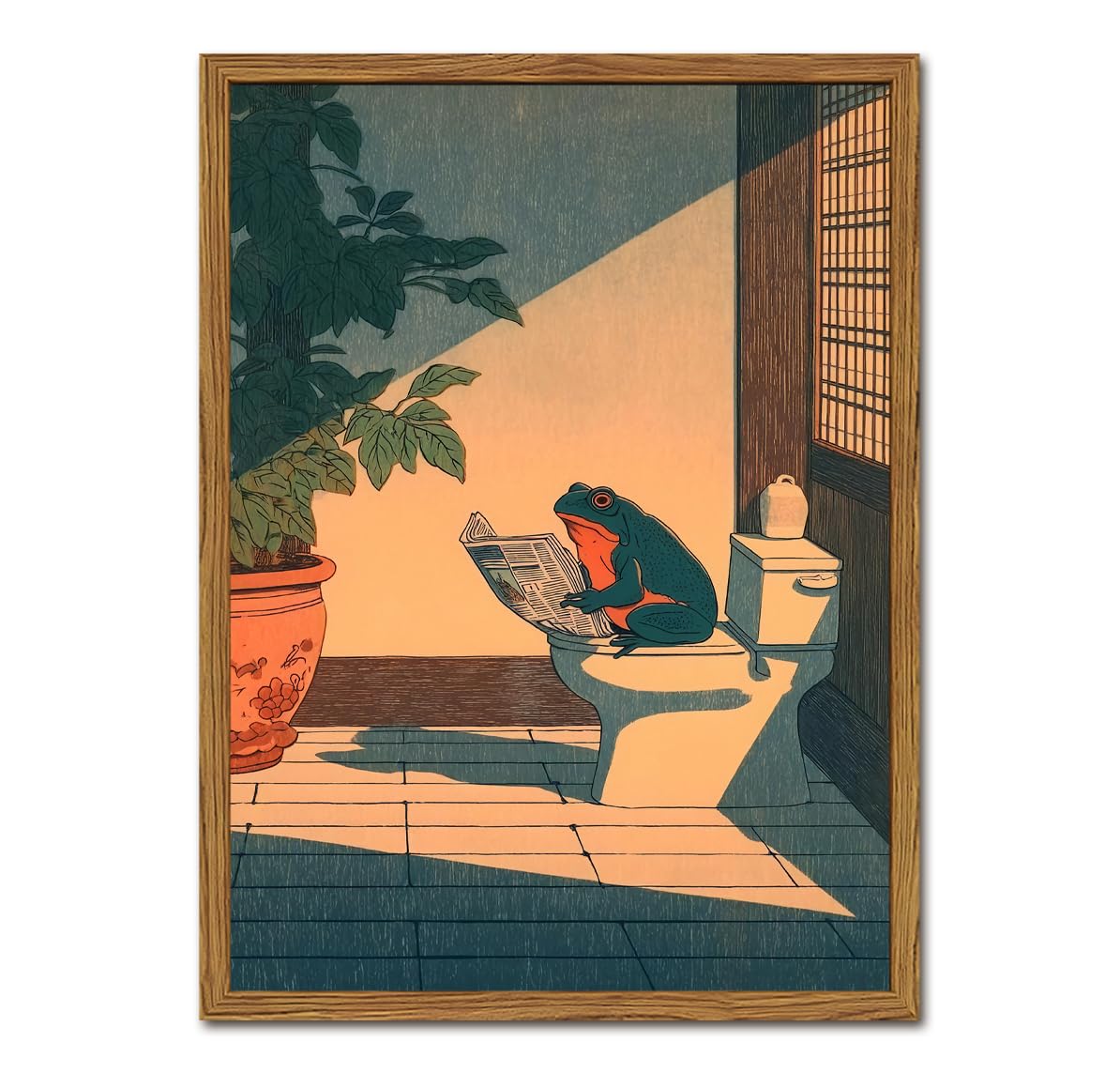YYNISPIN funny frog bathroom wall art with a toilet scene for playful spaces