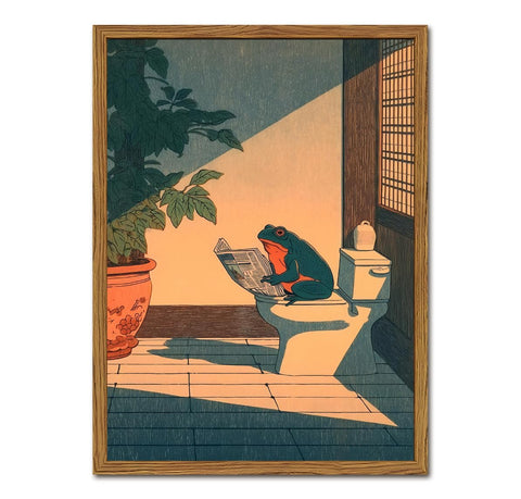 YYNISPIN funny frog bathroom wall art with a toilet scene for playful spaces