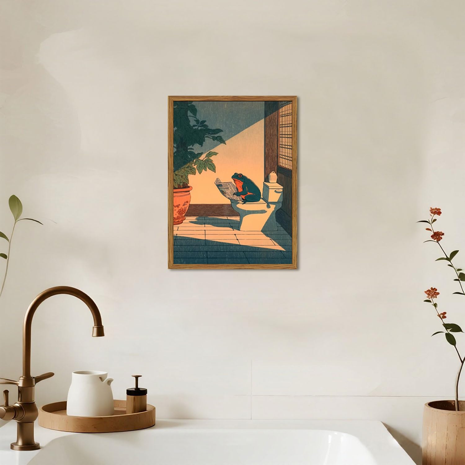 YYNISPIN Cute frog bathroom poster adds wall aesthetic