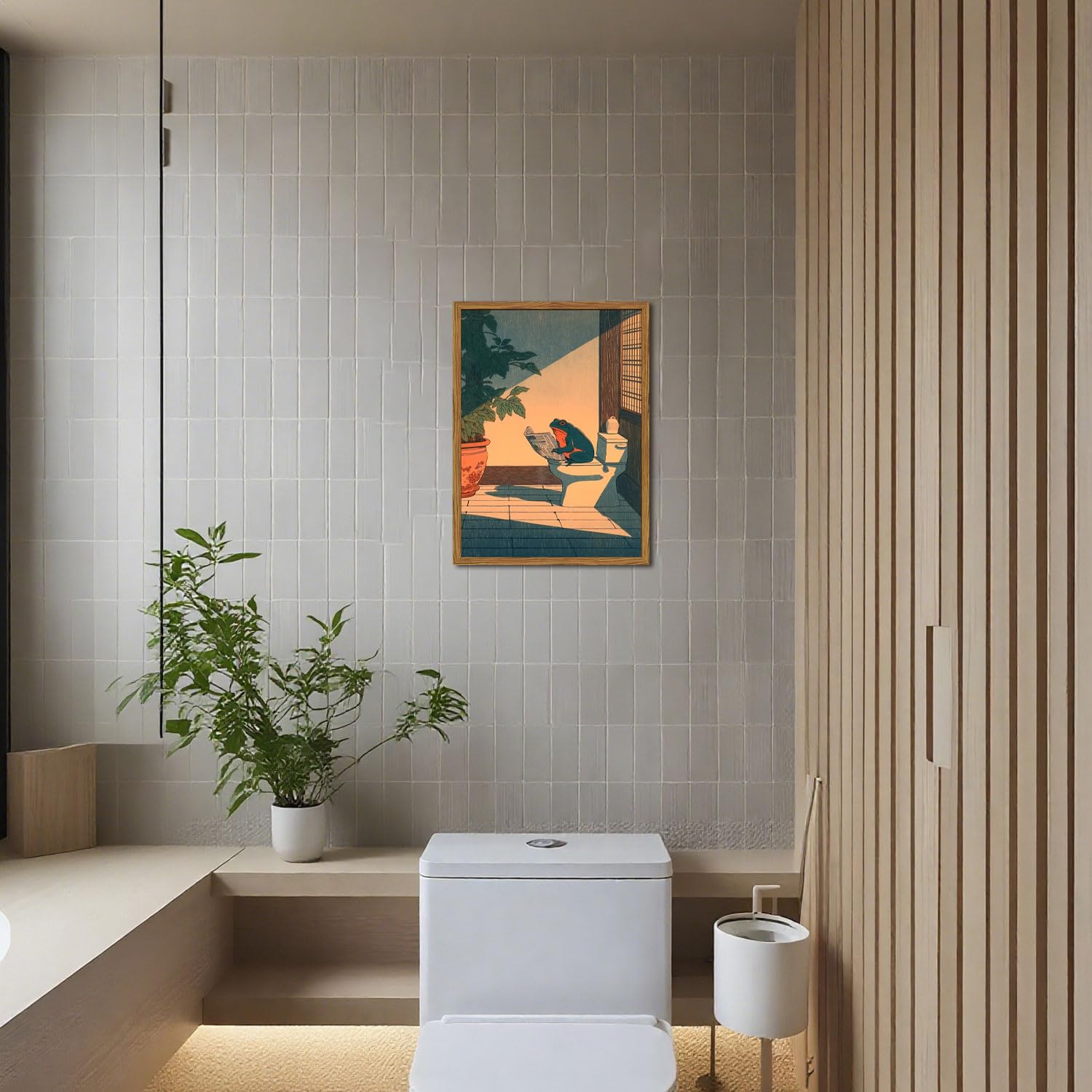 YYNISPIN Japanese frog on toilet wall decor adds whimsy to powder rooms