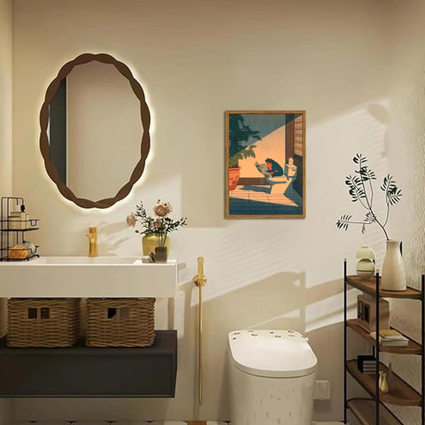 YYNISPIN framed frog canvas print serves as a bathroom focal point