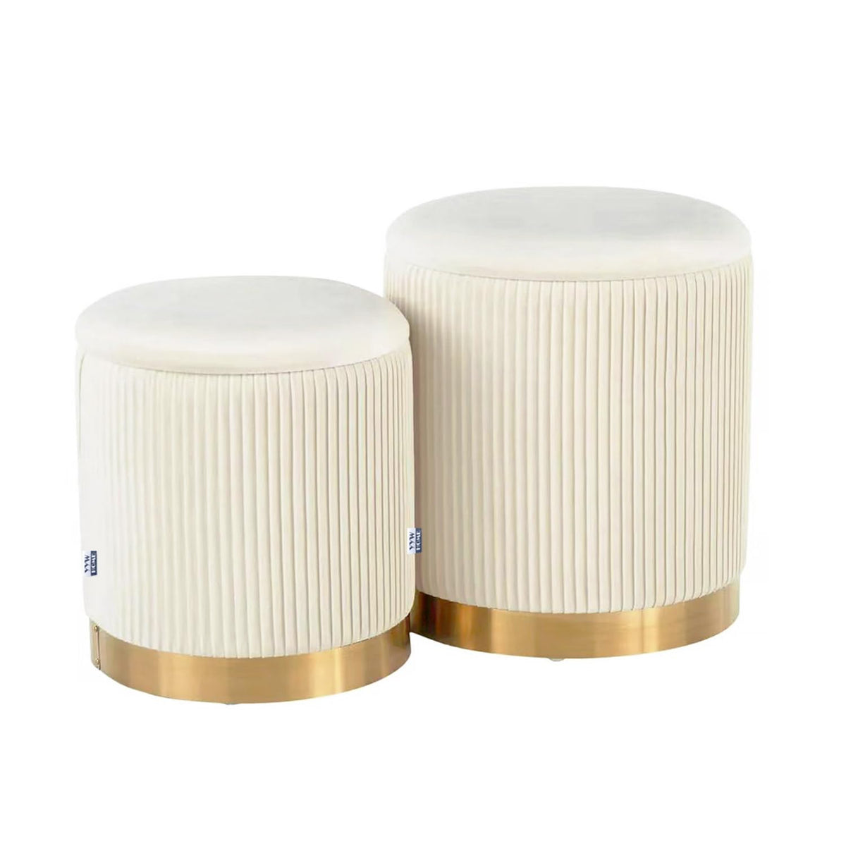 YYW HOME round ottoman big cream velvet with lid for versatile seating