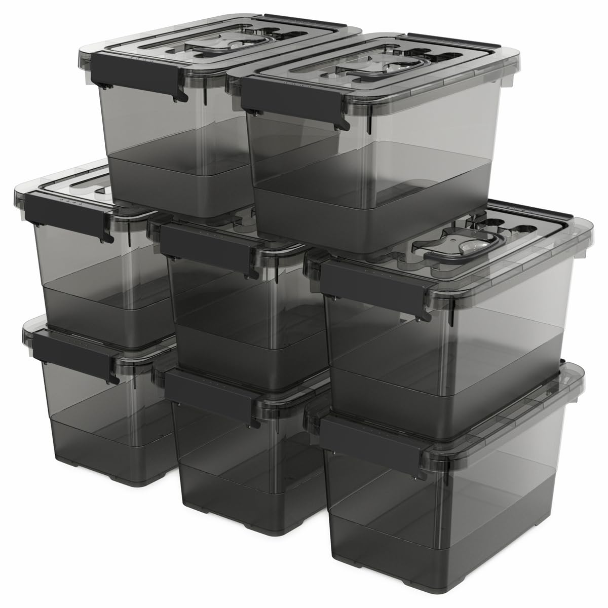 YYXB 8-pack black latch bins stacked for organized storage