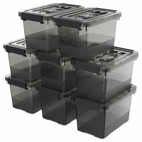 YYXB 8-pack black latch bins stacked for organized storage