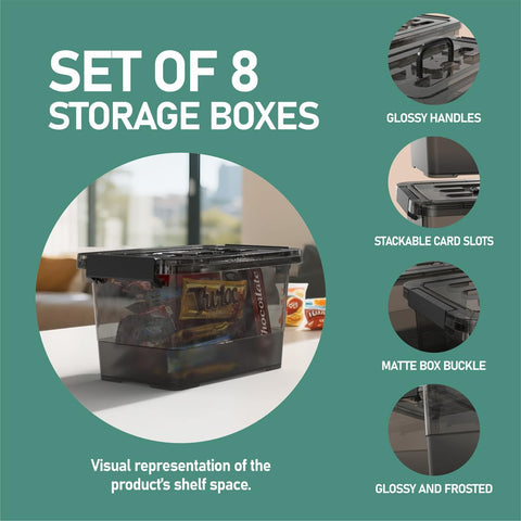 YYXB closet shelf organization with clear plastic latch bins