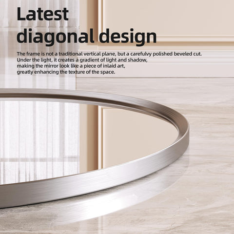 YYXW Brushed Nickel Round Mirror beveled edges enhance depth and ease cleaning.