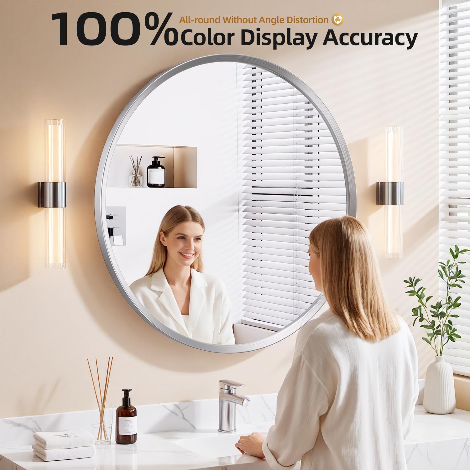 YYXW Round Wall-Mounted Mirror ideal for vanity use and grooming tasks.