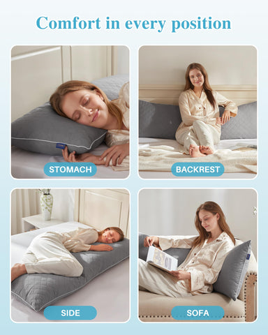 YZ HOME long body pillow with quilted surface for a soft touch and year-round use.