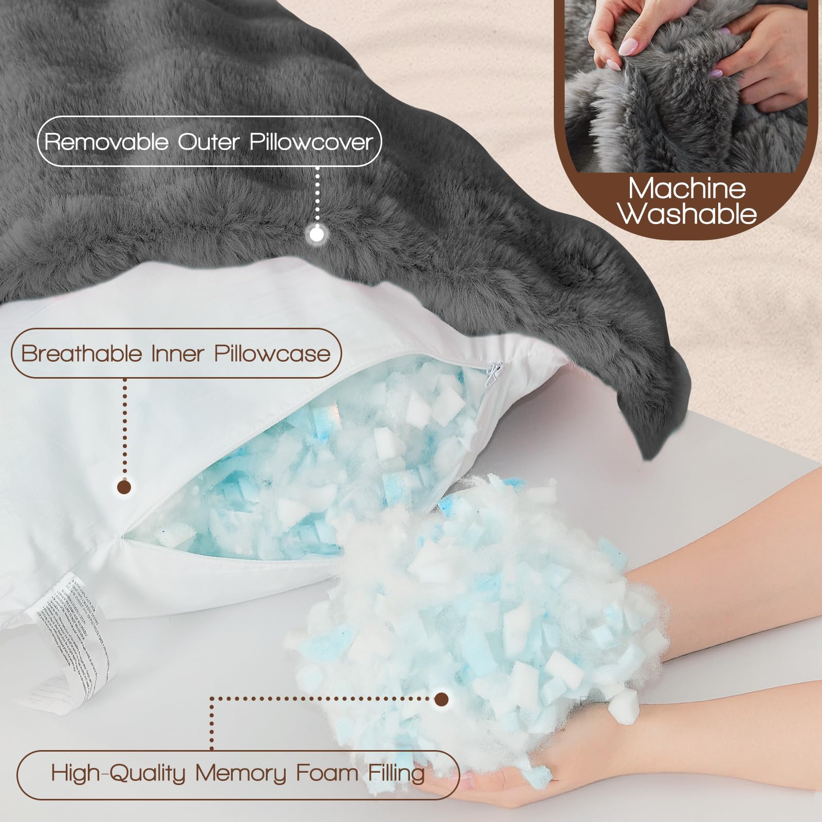YZ HOME removable pillowcase with zipper eases filling adjustment and cleaning.