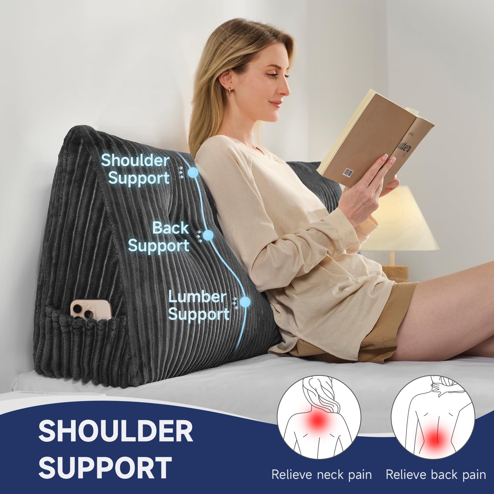 Z-hom One-roll pillow supports seated comfort while reading