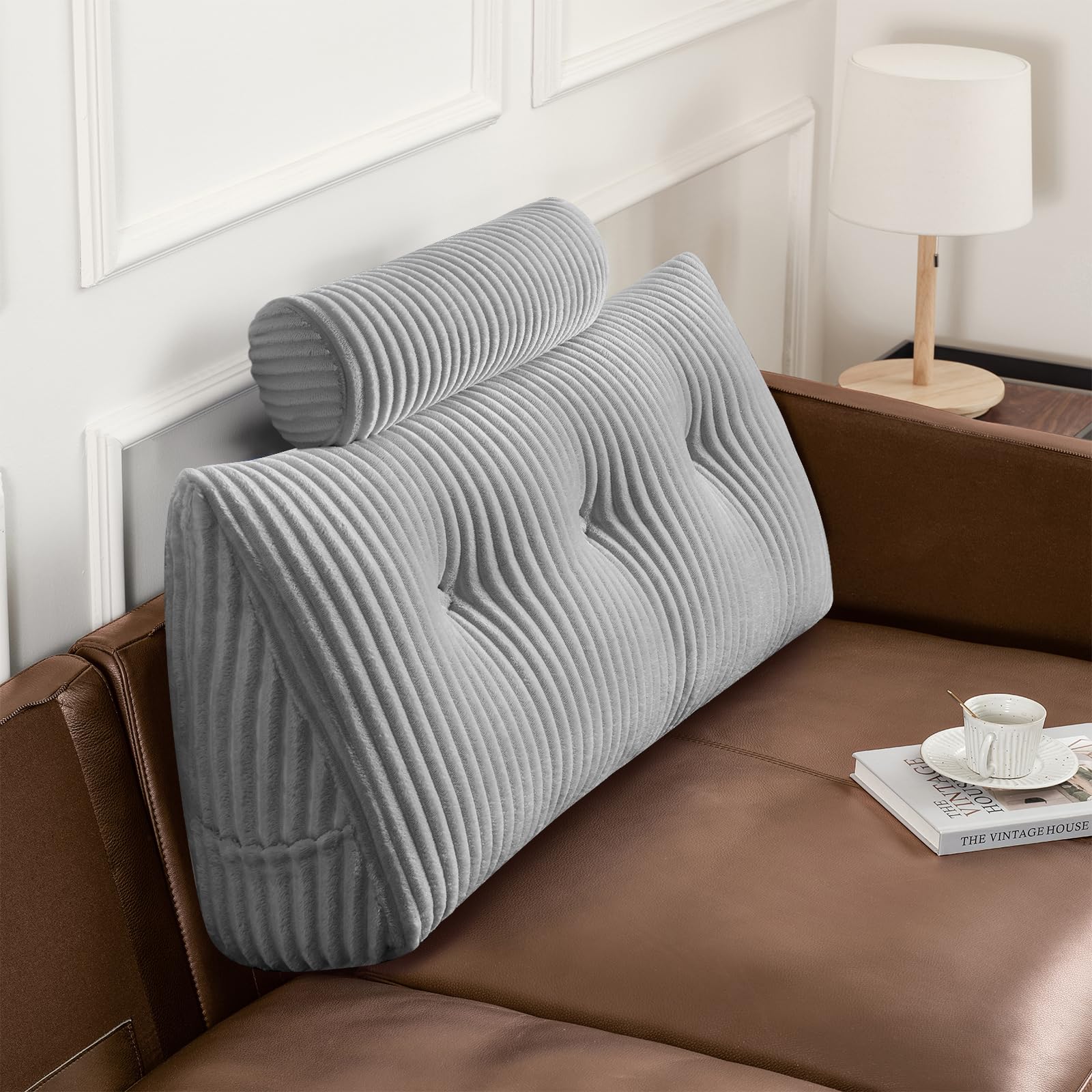 Z-hom twin triangular headboard pillow with side pockets for quick device access.
