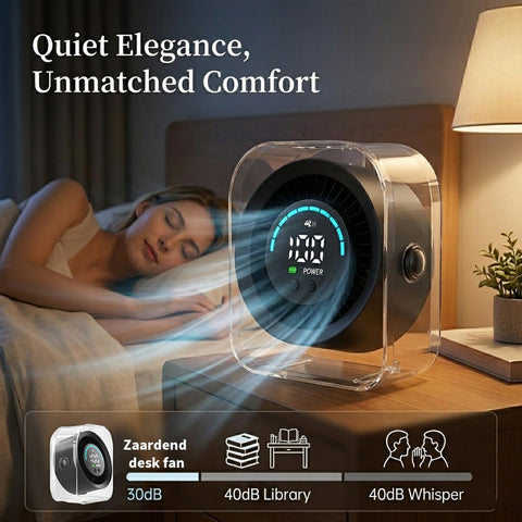 Zaardend fan features 90-degree rotation for directed airflow.