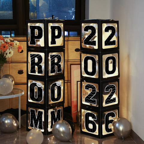 Zachely graduation balloon boxes set creates a festive prom backdrop for photos