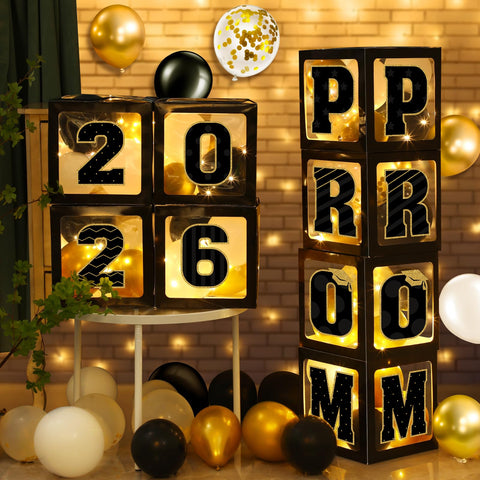Zachely graduation decor 8-box set creates a striking prom backdrop for photos.