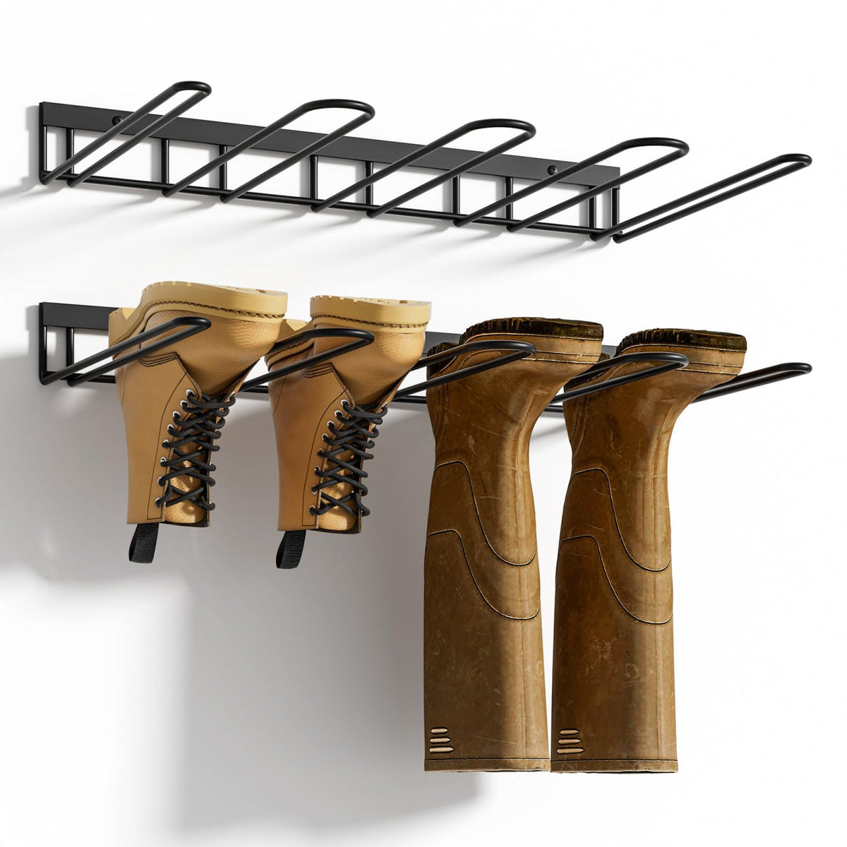 zacurter boot rack mounted on wall holding four pairs for space saving