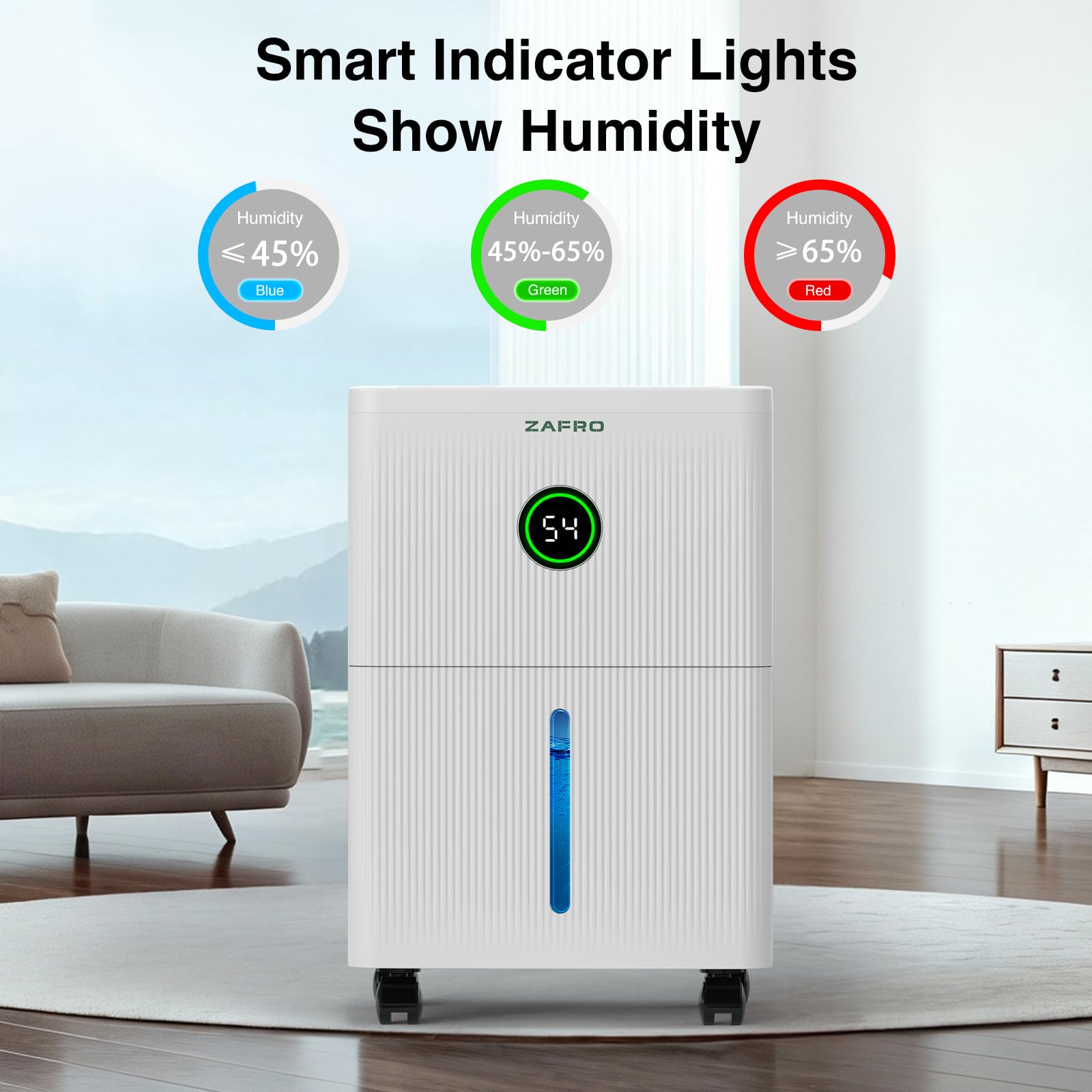 ZAFRO dehumidifier dual digital displays show humidity and mode clearly