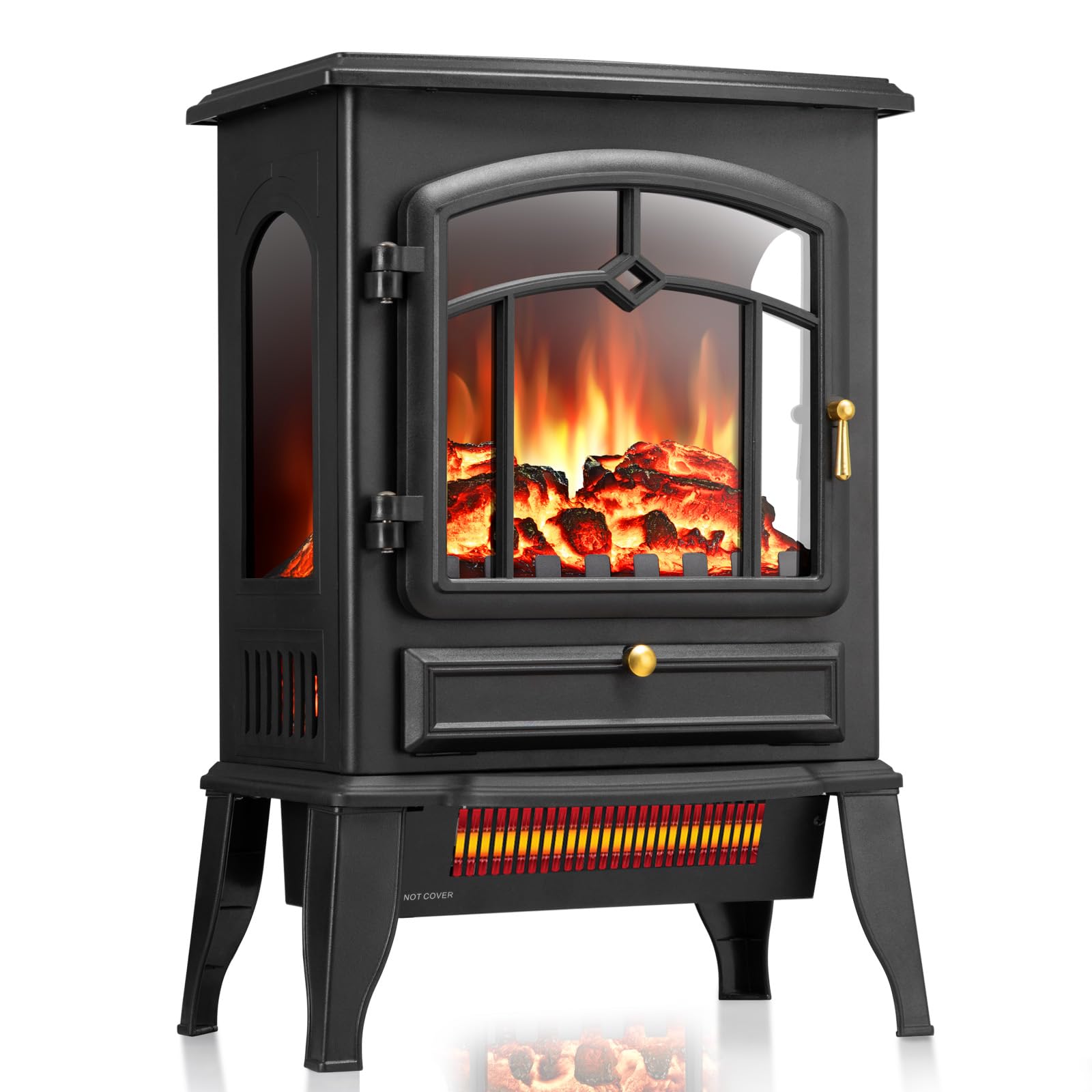 ZAFRO electric fireplace stove front view with realistic flames for cozy evenings.