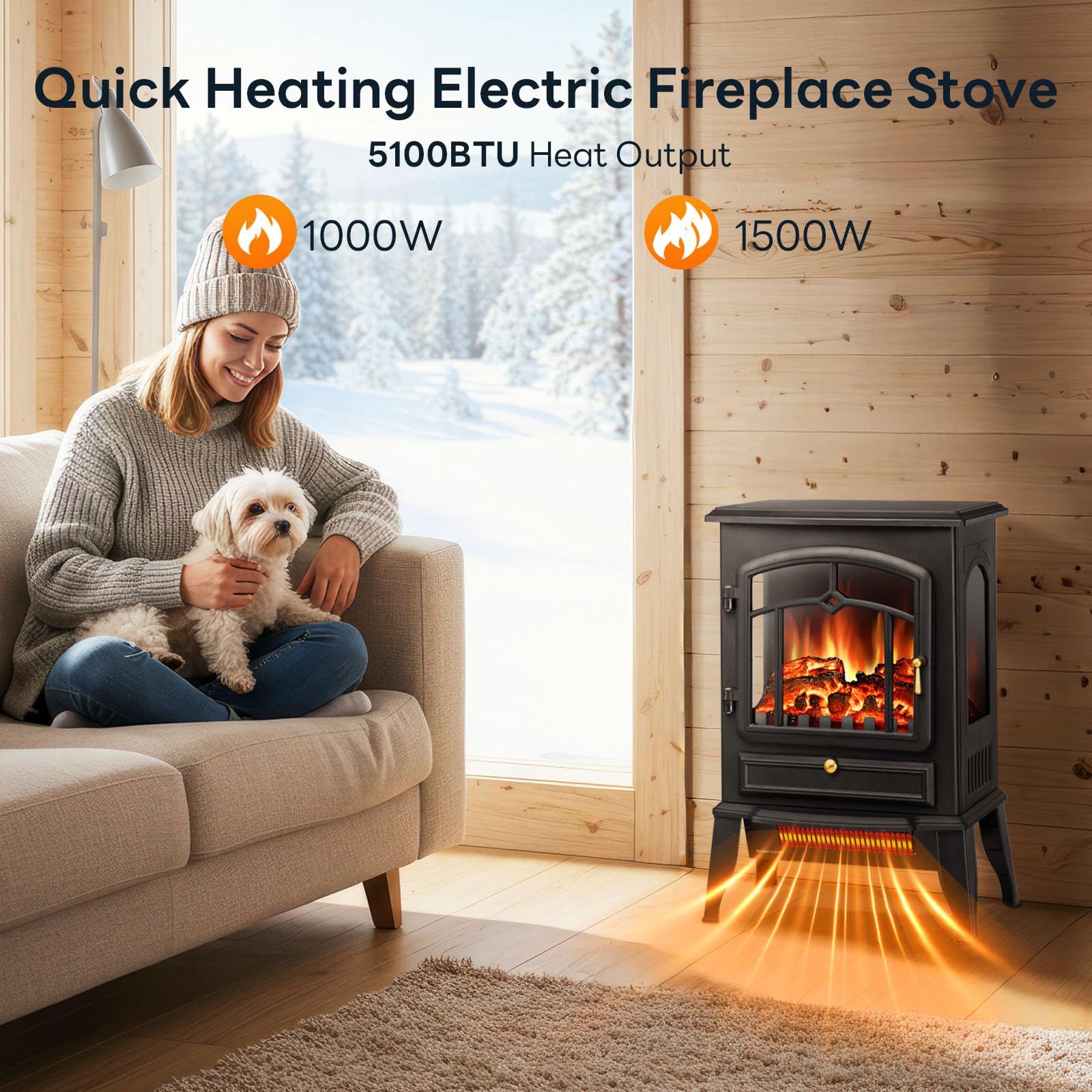 ZAFRO electric fireplace stove living room ambience enhances retro-romantic decor.