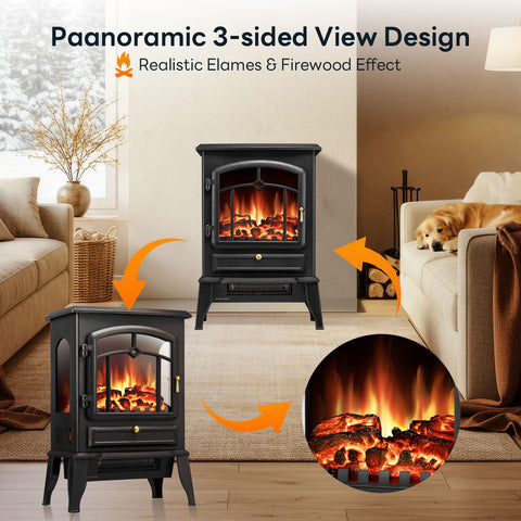 ZAFRO electric fireplace stove safety feet reduce tipping risk.