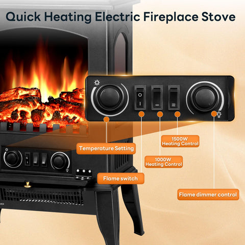 ZAFRO electric fireplace stove thermostat controls allow adjustable comfort.