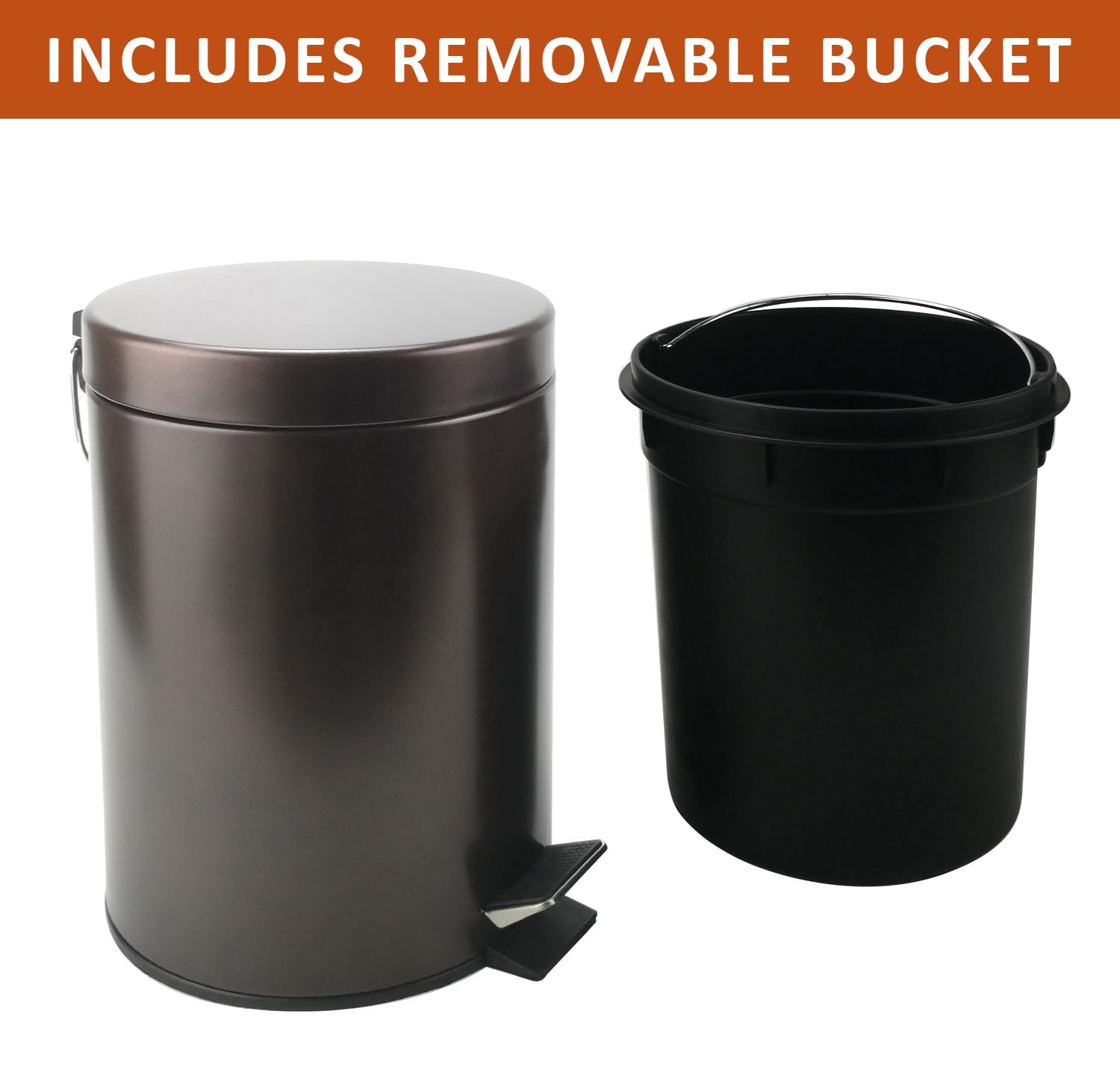 Zahari Home removable inner bucket for easy lining and cleanup.