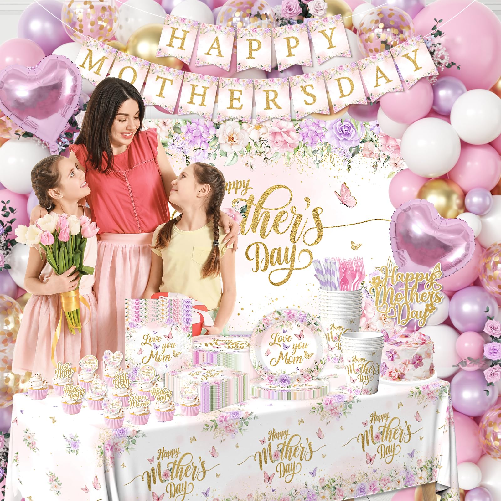 ZAIBOQU Mother's Day banner and cake toppers for cohesive décor