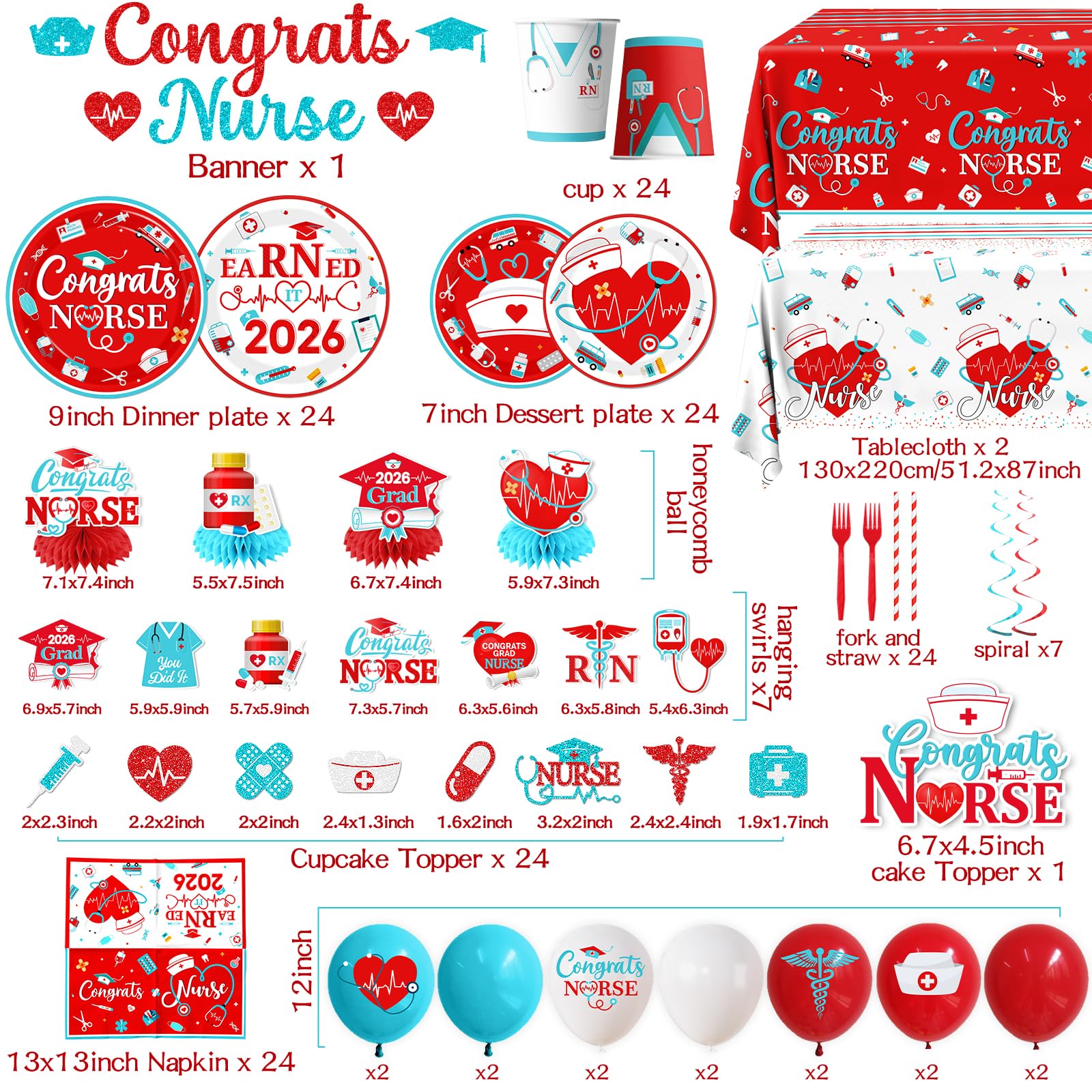 ZAIBOQU nurse graduation balloons set, 14pcs for colorful ambiance.