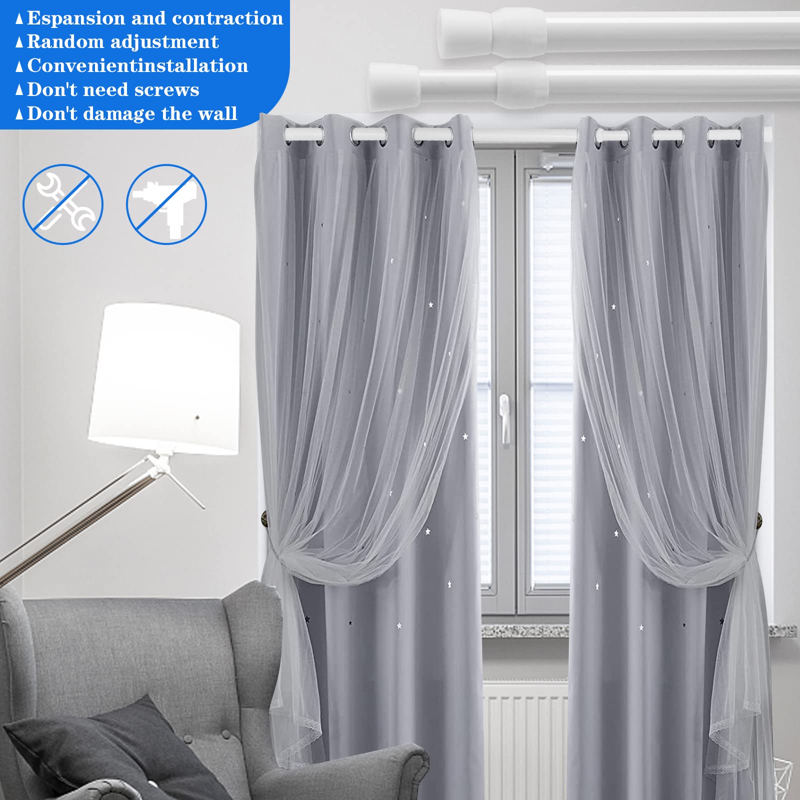 ZAIKEHHA spring tension rod in bathroom, moisture-resistant curtain support.