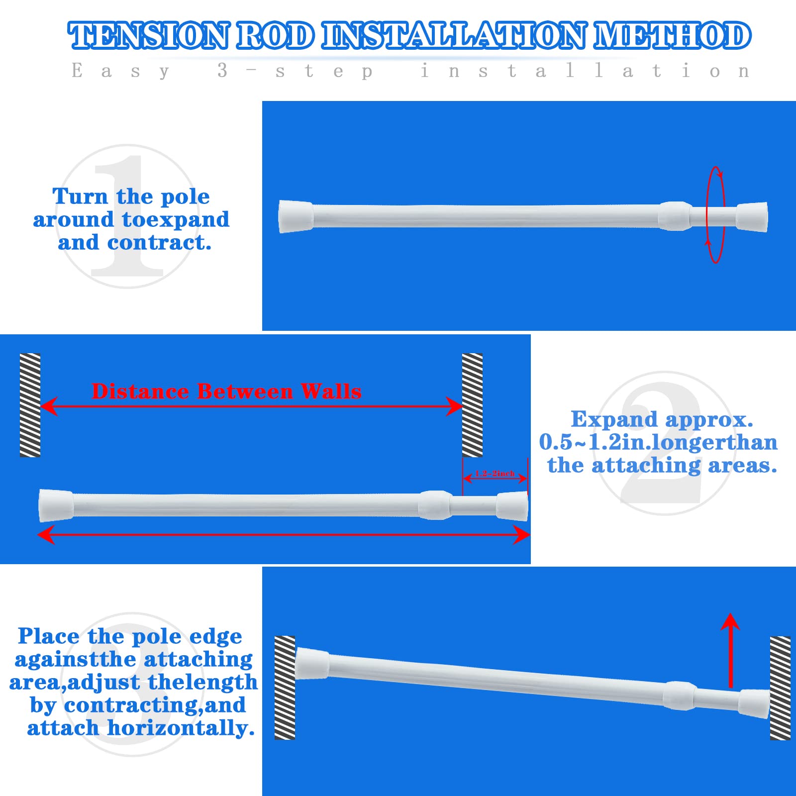 ZAIKEHHA spring tension rod installation close-up showing tool-free setup.