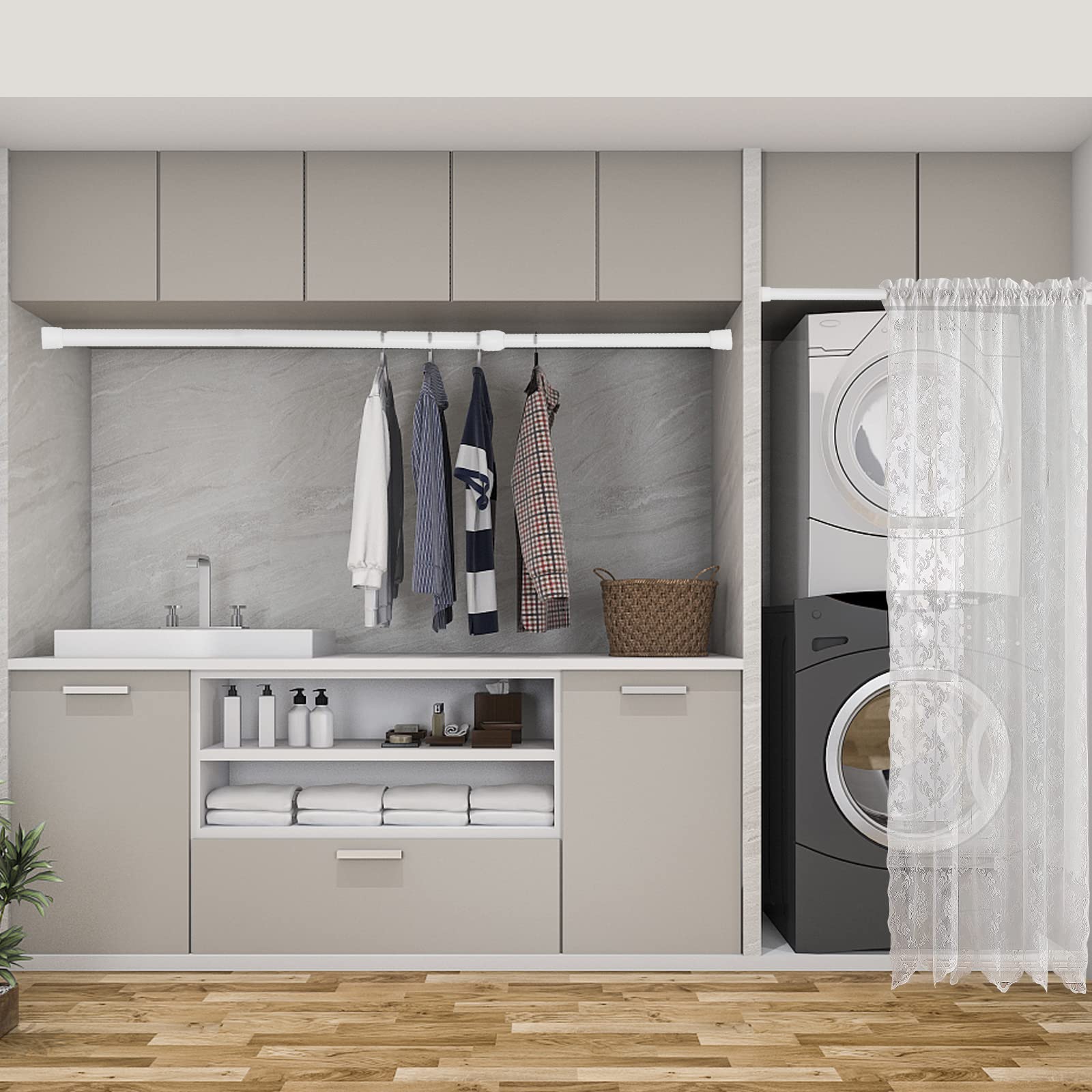 ZAIKEHHA spring tension rod white finish complements any room.
