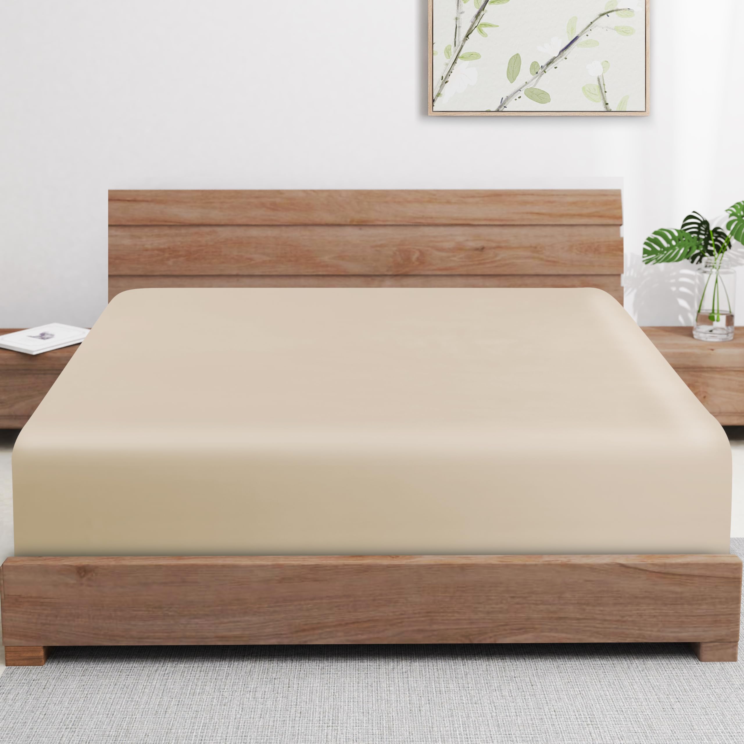 Zaizaihome bamboo viscose cooling fitted sheet in king beige for silky, breathable nights.