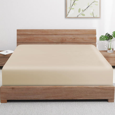 Zaizaihome bamboo viscose cooling fitted sheet in king beige for silky, breathable nights.