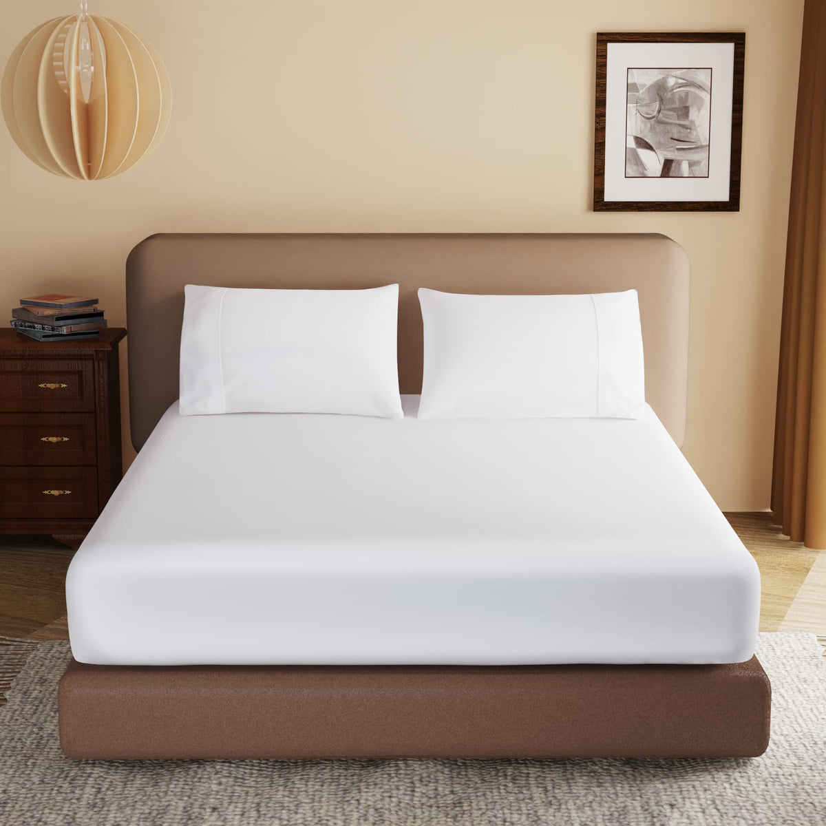 Zaizaihome 100% Egyptian cotton fitted sheet in white with a deep pocket for secure fit.