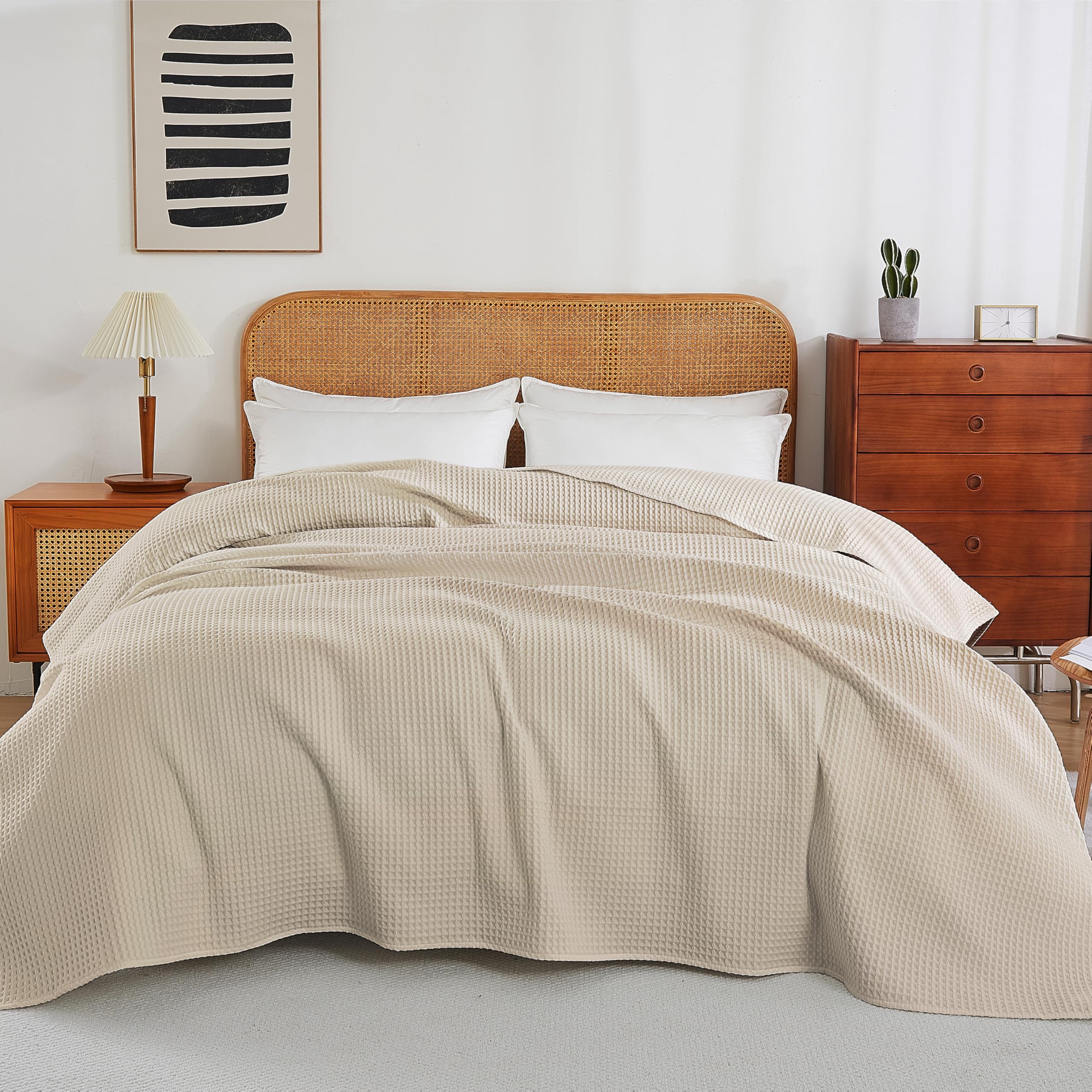 Zaizaihome waffle throw on bed adds soft warmth and simple decor.