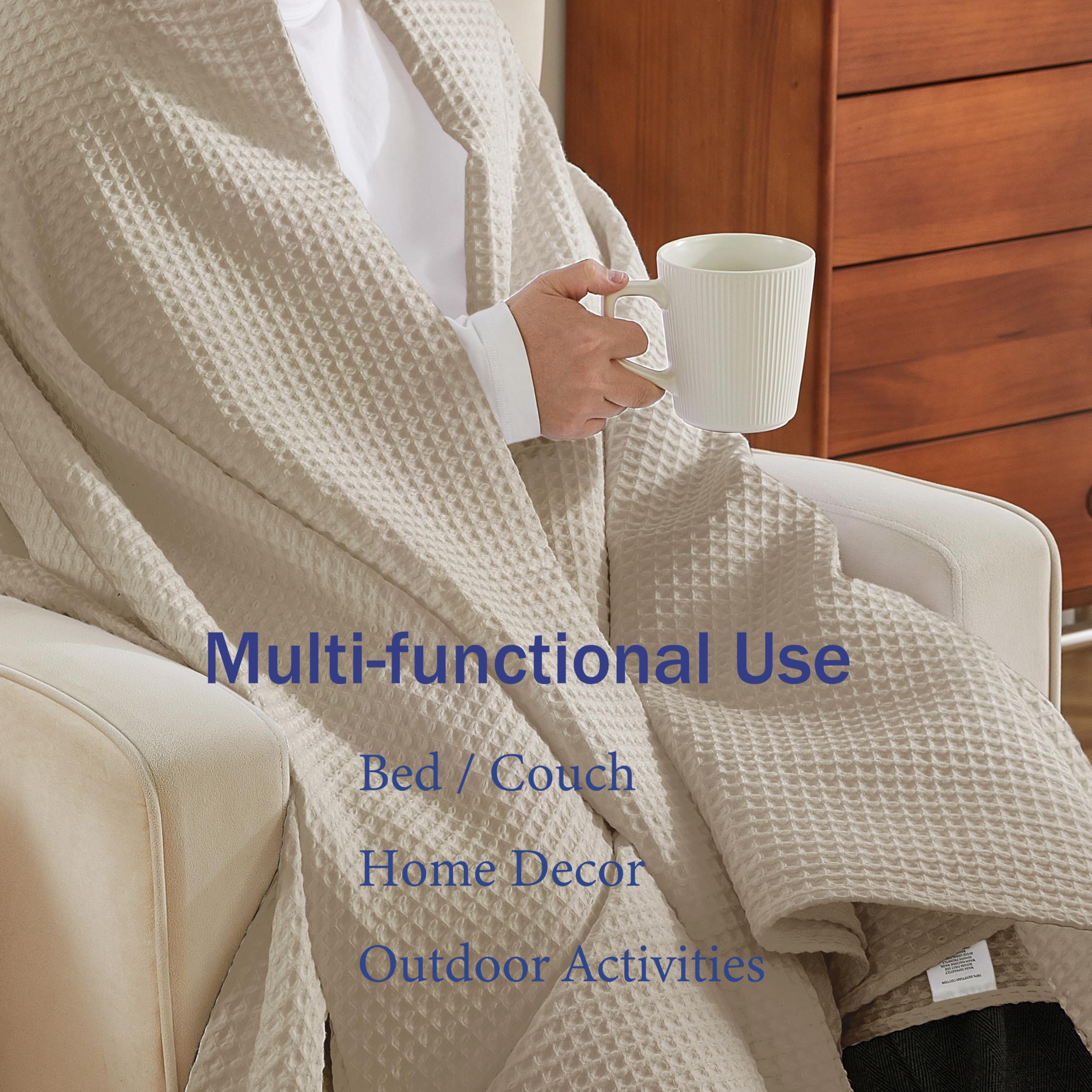 Sofa draped with Zaizaihome waffle throw highlights cozy texture and style.