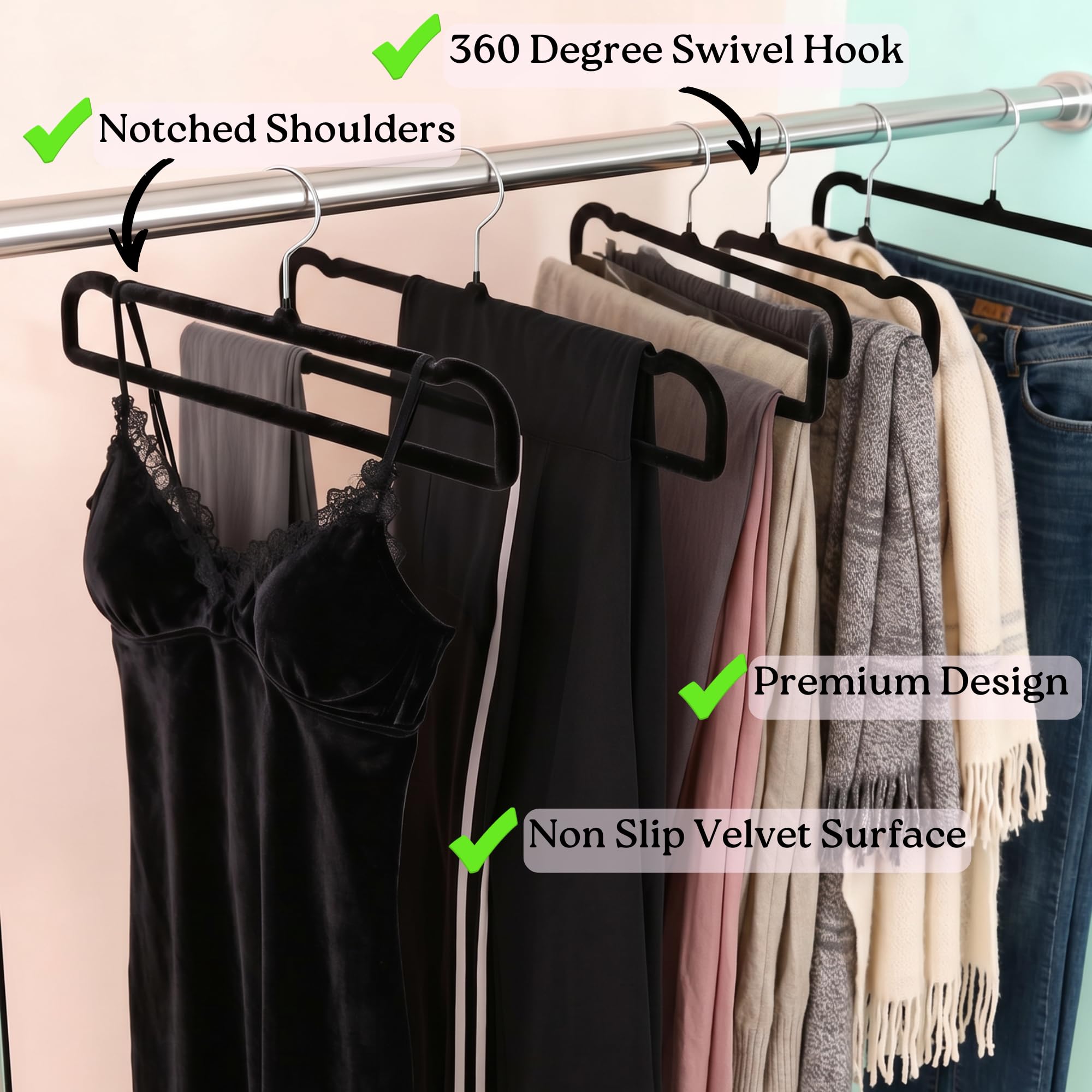 ZAKUTO velvet hooks set for accessory organization and accessibility.