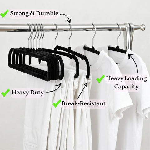 ZAKUTO coats and jeans neatly hung on velvet hangers.