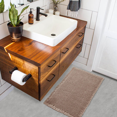 ZALL Tan Waffle Bath Mat measures 24x36 inches for standard bathrooms
