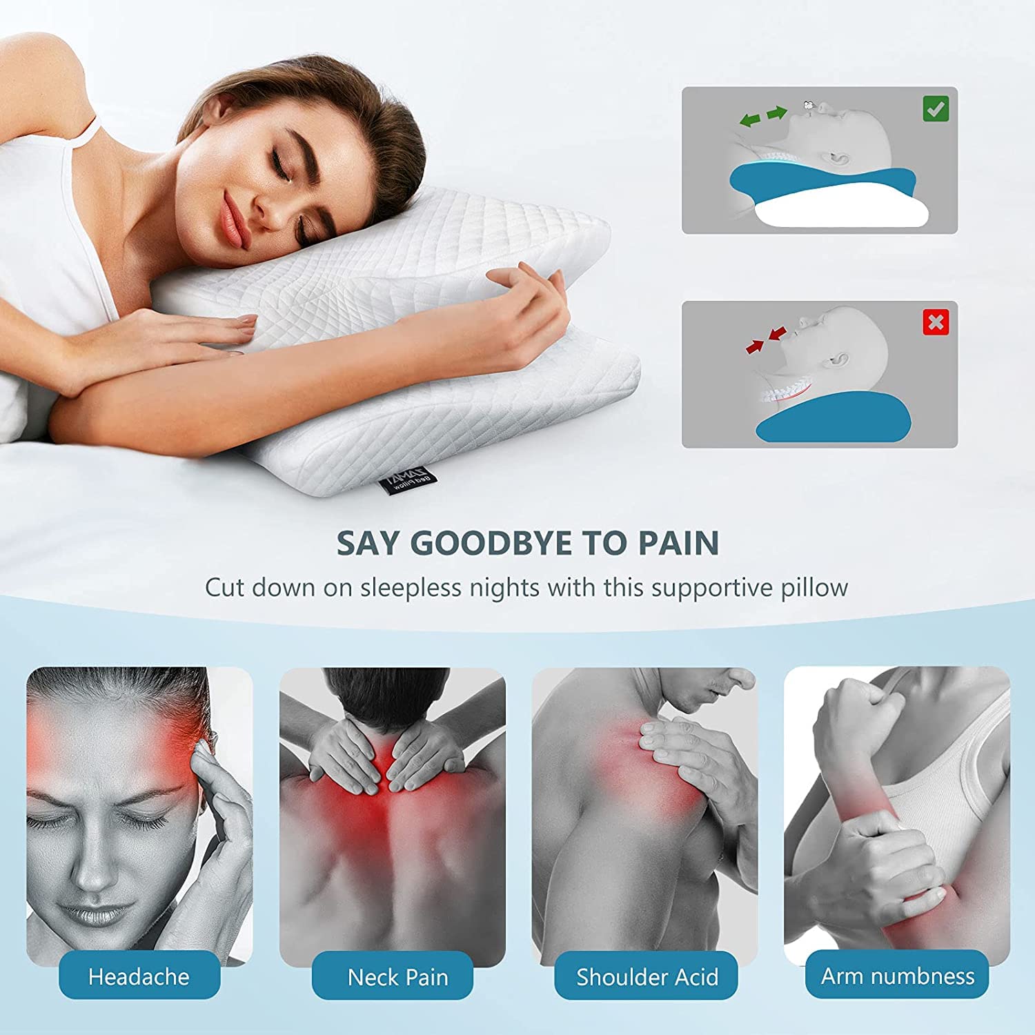 ZAMAT butterfly shape design offers arm support for side sleepers.