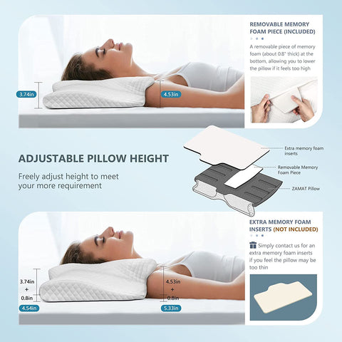 ZAMAT removable height piece demonstrates adjustable pillow height feature.