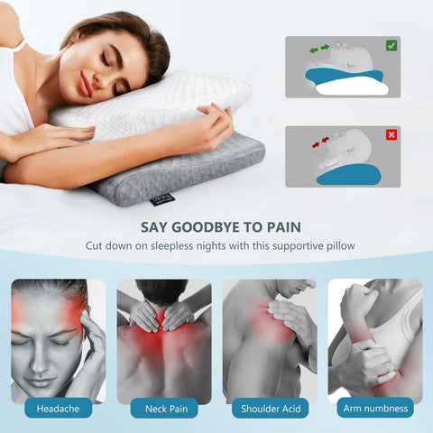 ZAMAT pillow side view showing central cavity and neck alignment feature.