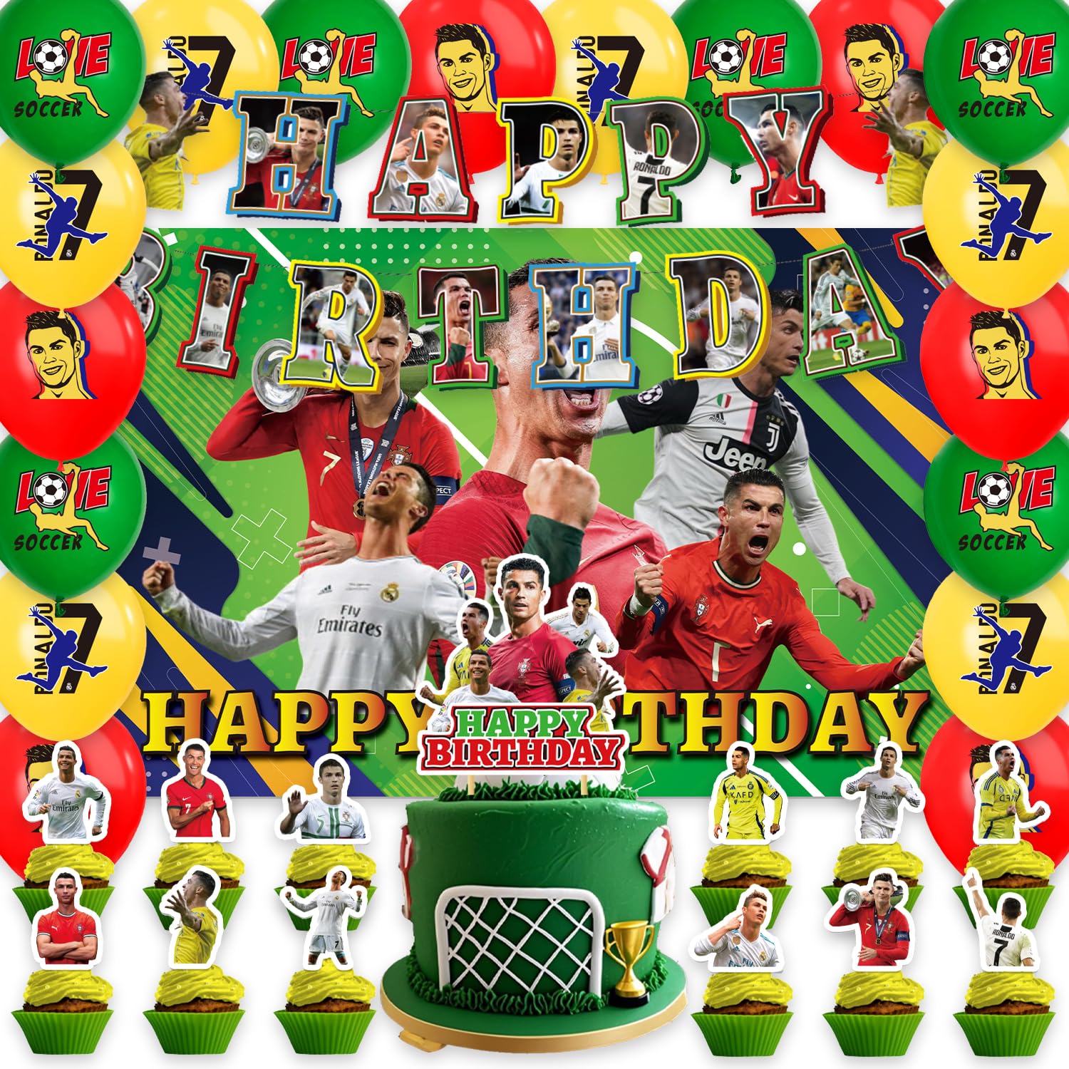 Zaprosze 42Packs Soccer Ronaldo banner for festive party decor and easy setup
